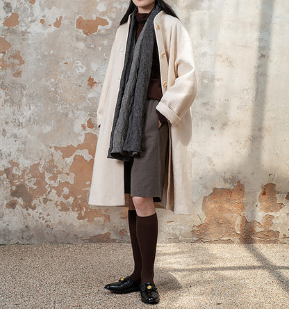edoa White Winter Boiled Wool Chinese Coat