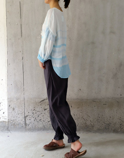 edoa Loose Stripe Ramie Top