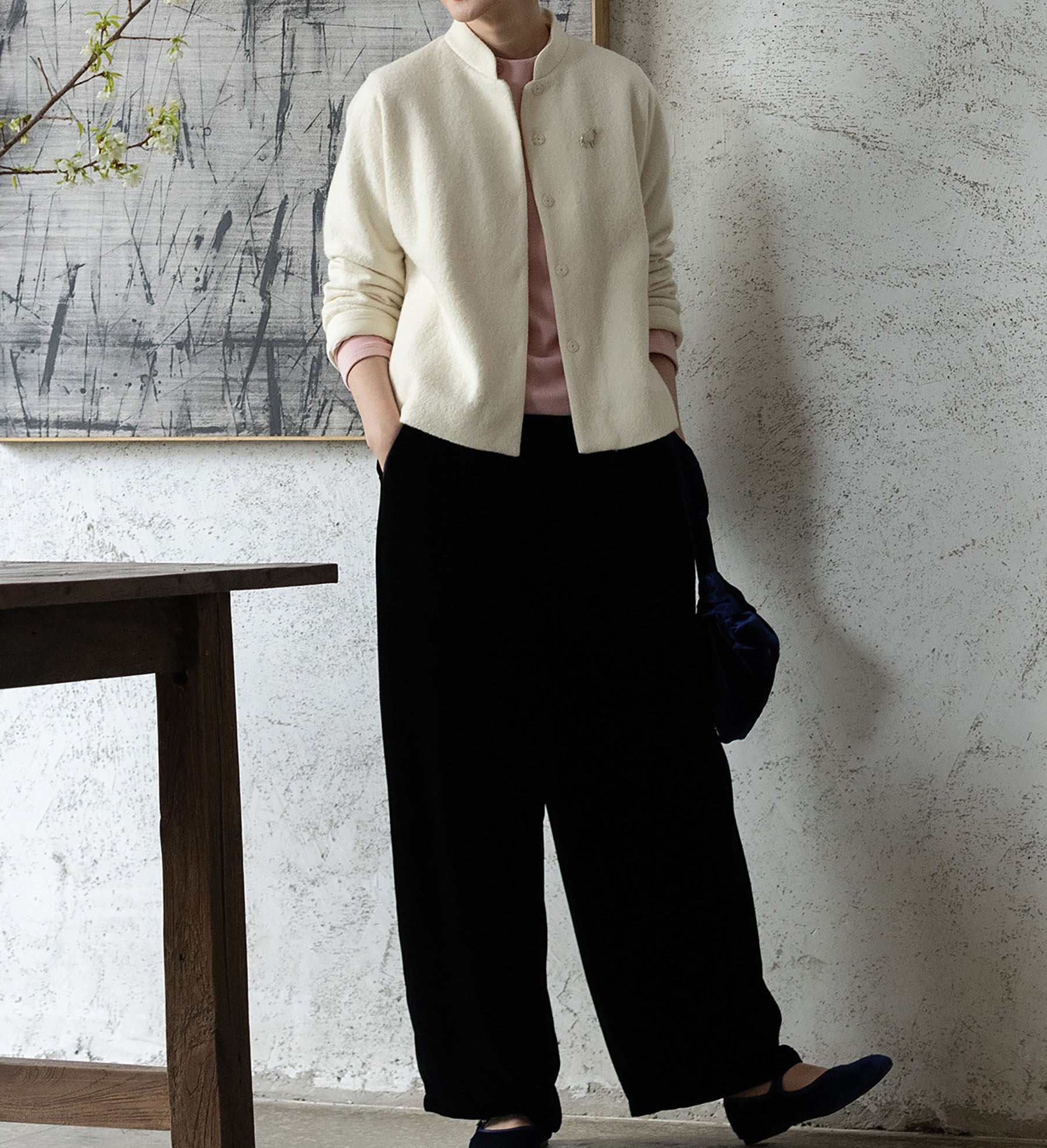 edoa Boiled Wool Short Chinese Coat