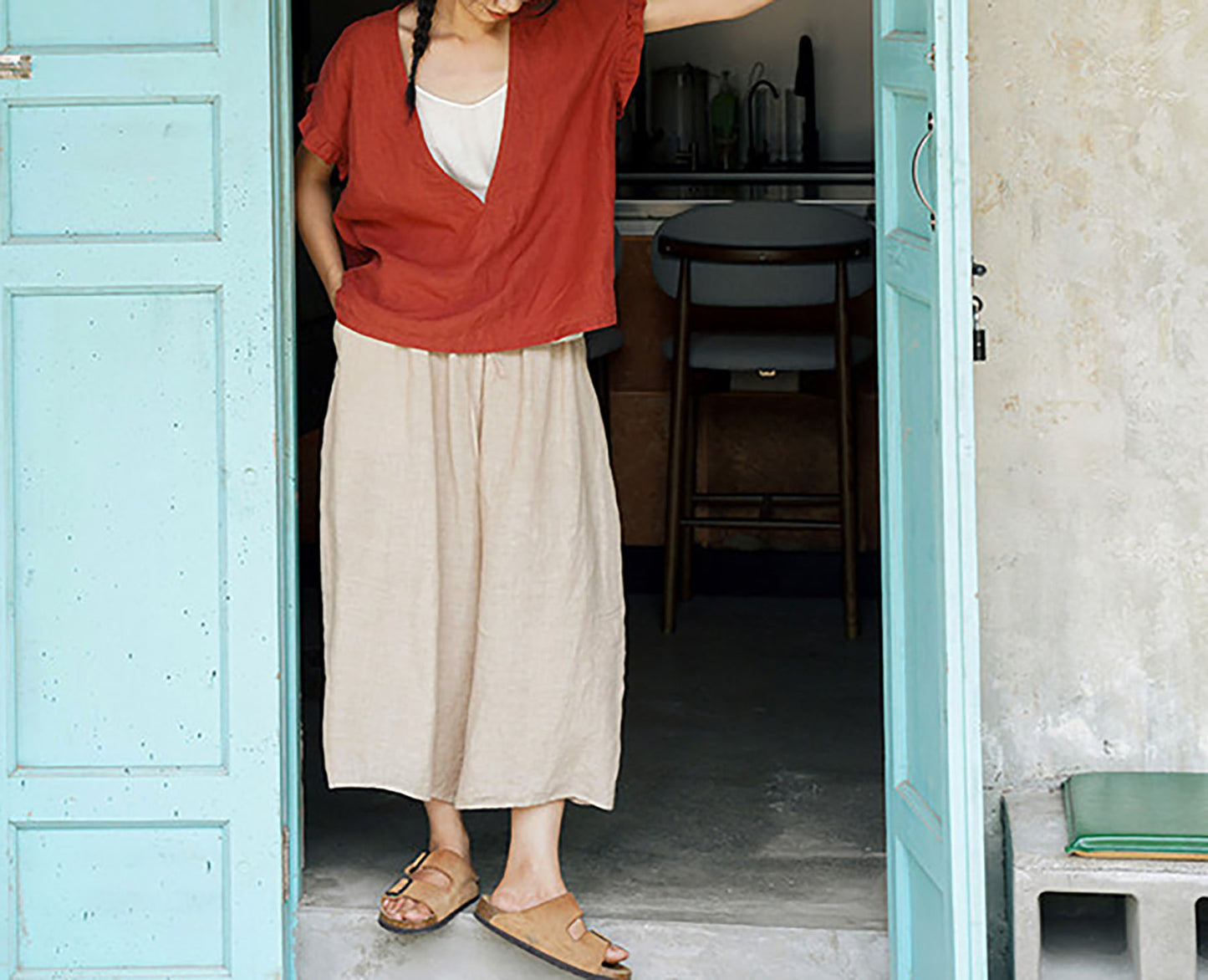 edoa Flax Linen Wide Leg Pants 