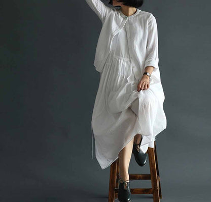 edoa Cotton Gathering Asymmetric Sleeveless Dress