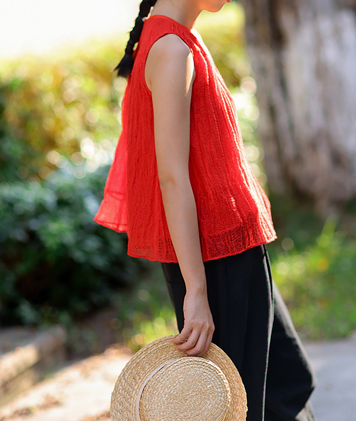 edoa Crushed Linen Pintucked Tank Top