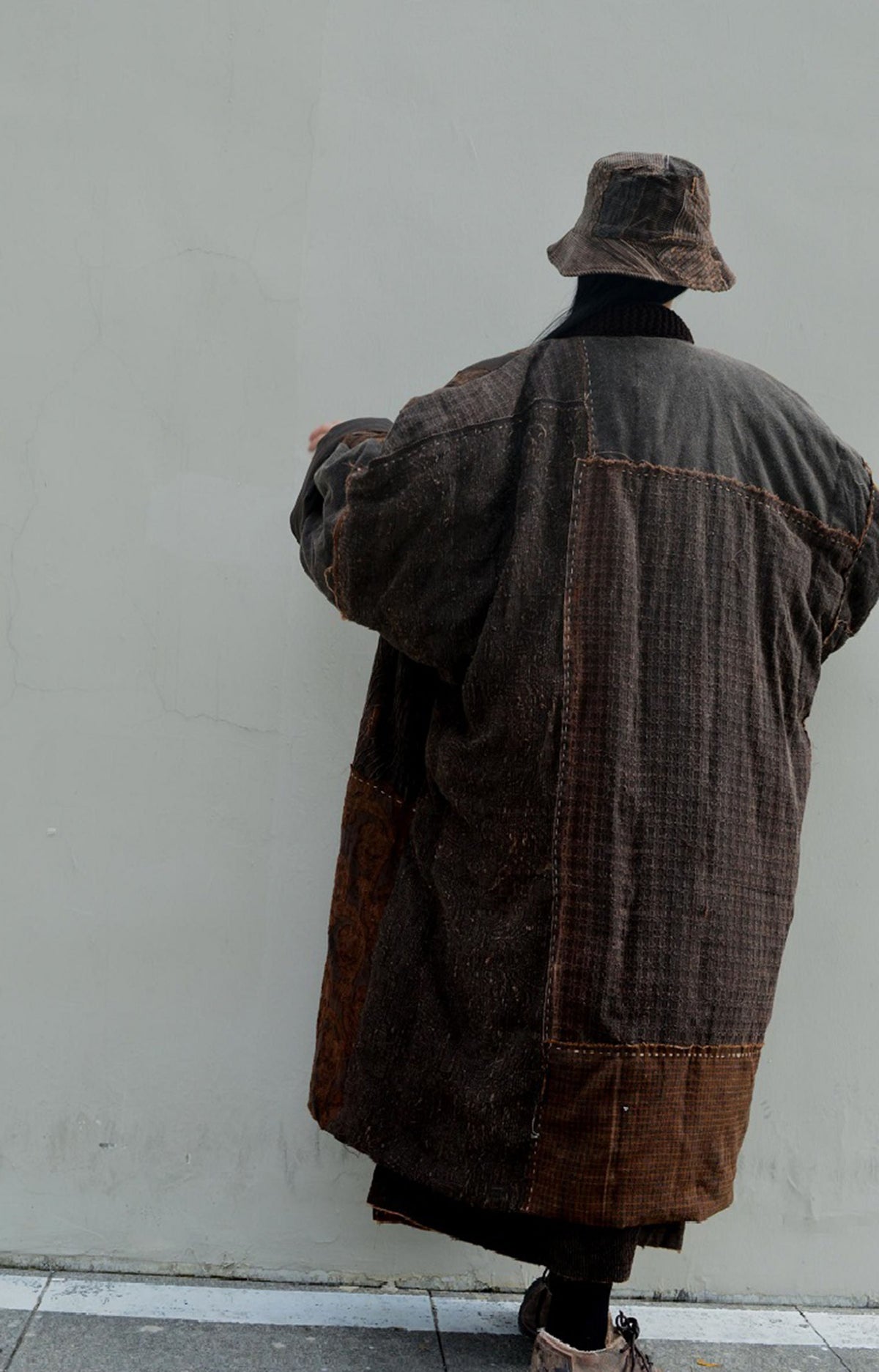 edoa Mud Tussah Silk Goose Down Boro Coat