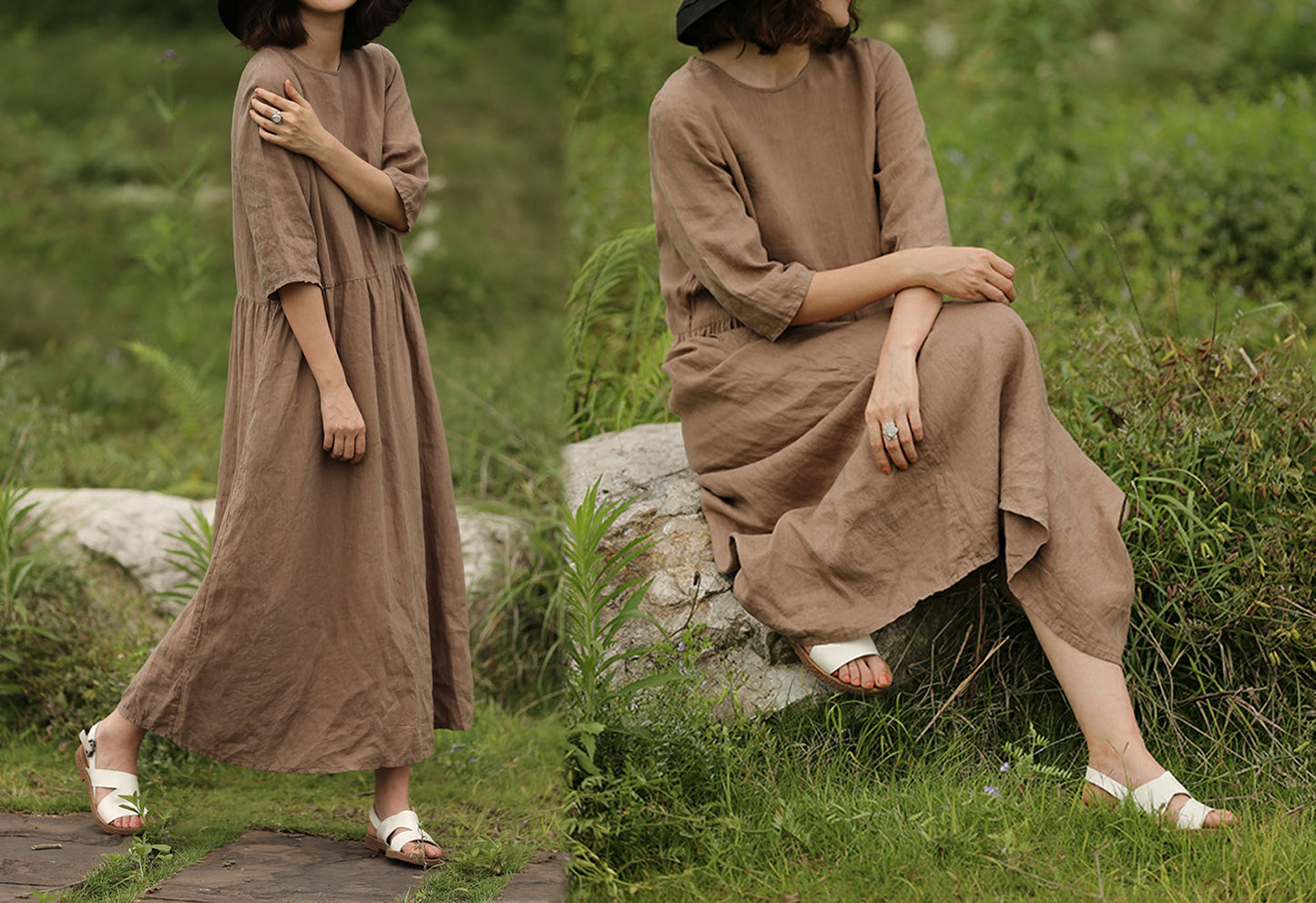 edoa Loose Linen Long Dress