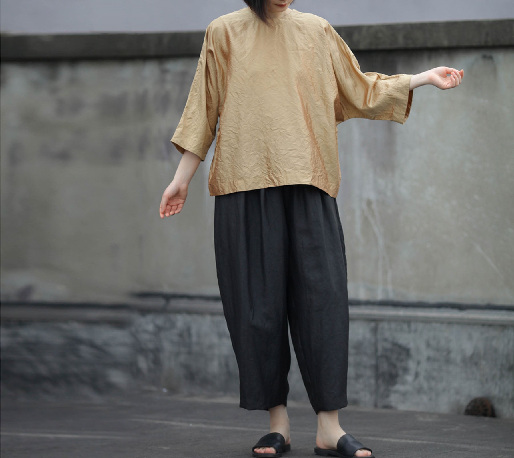 edoa Loose Fitting Mud Silk Wide Leg Pants 