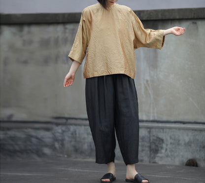 edoa Loose Fitting Mud Silk Wide Leg Pants 