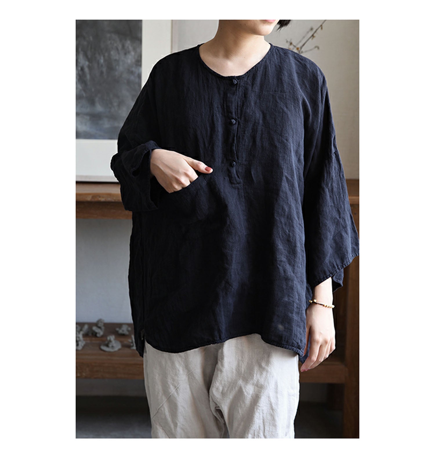 edoa Oversized Loose Linen Tunic
