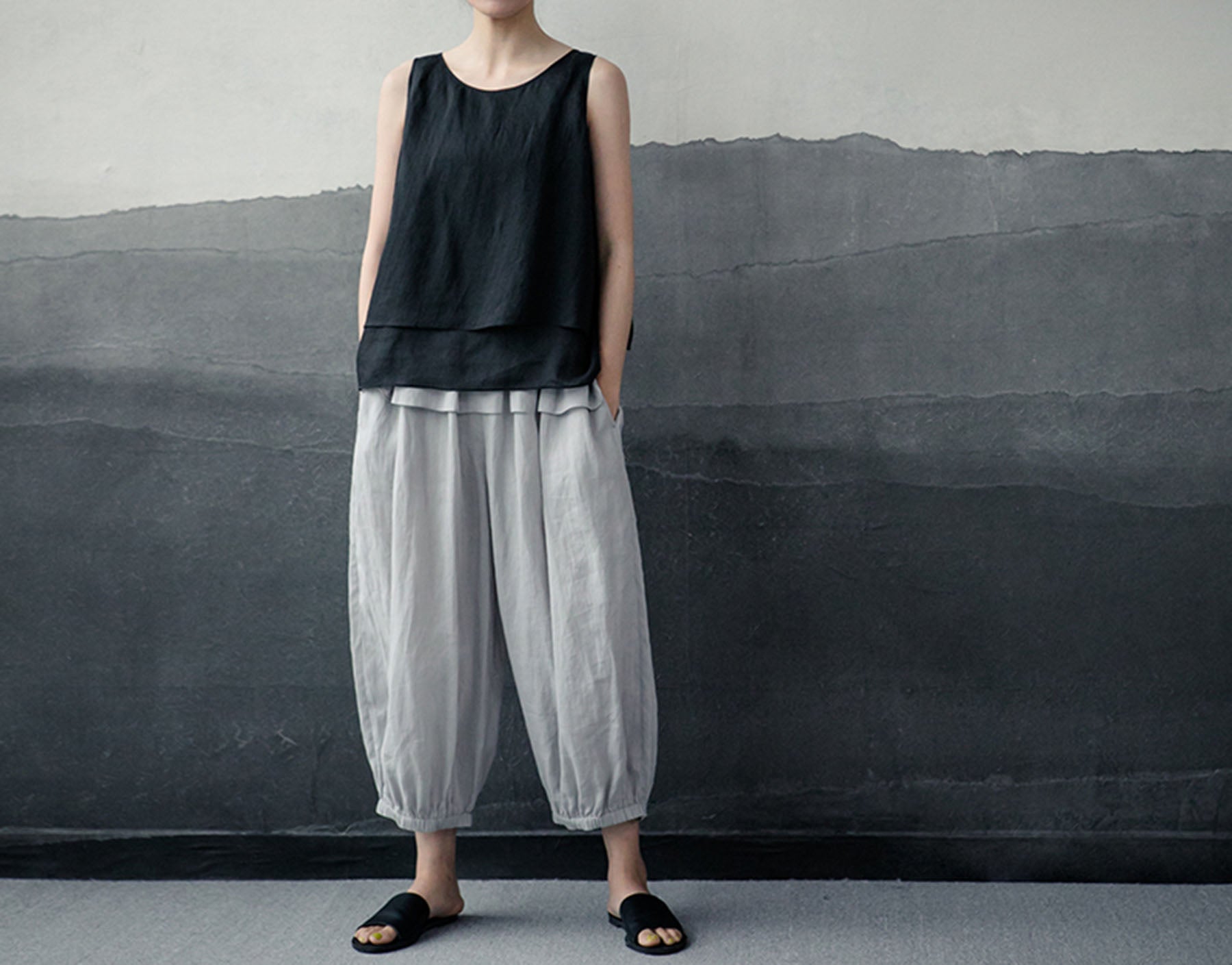 edoa Thin Ramie Lattern Pants
