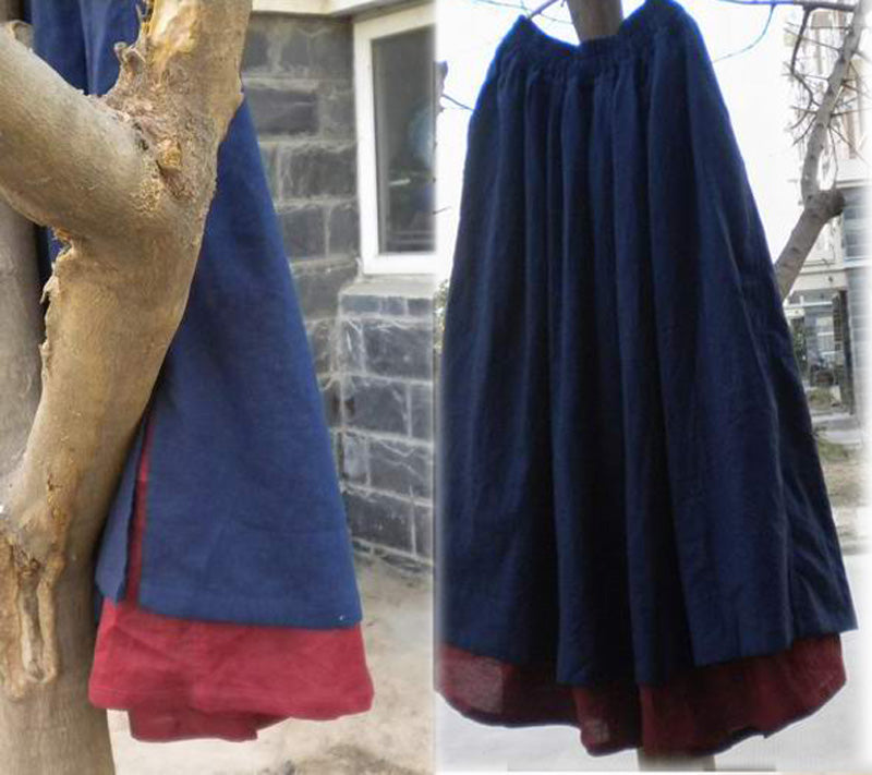 Colorblock Double Layer Linen Maxi Skirt sk0062 030