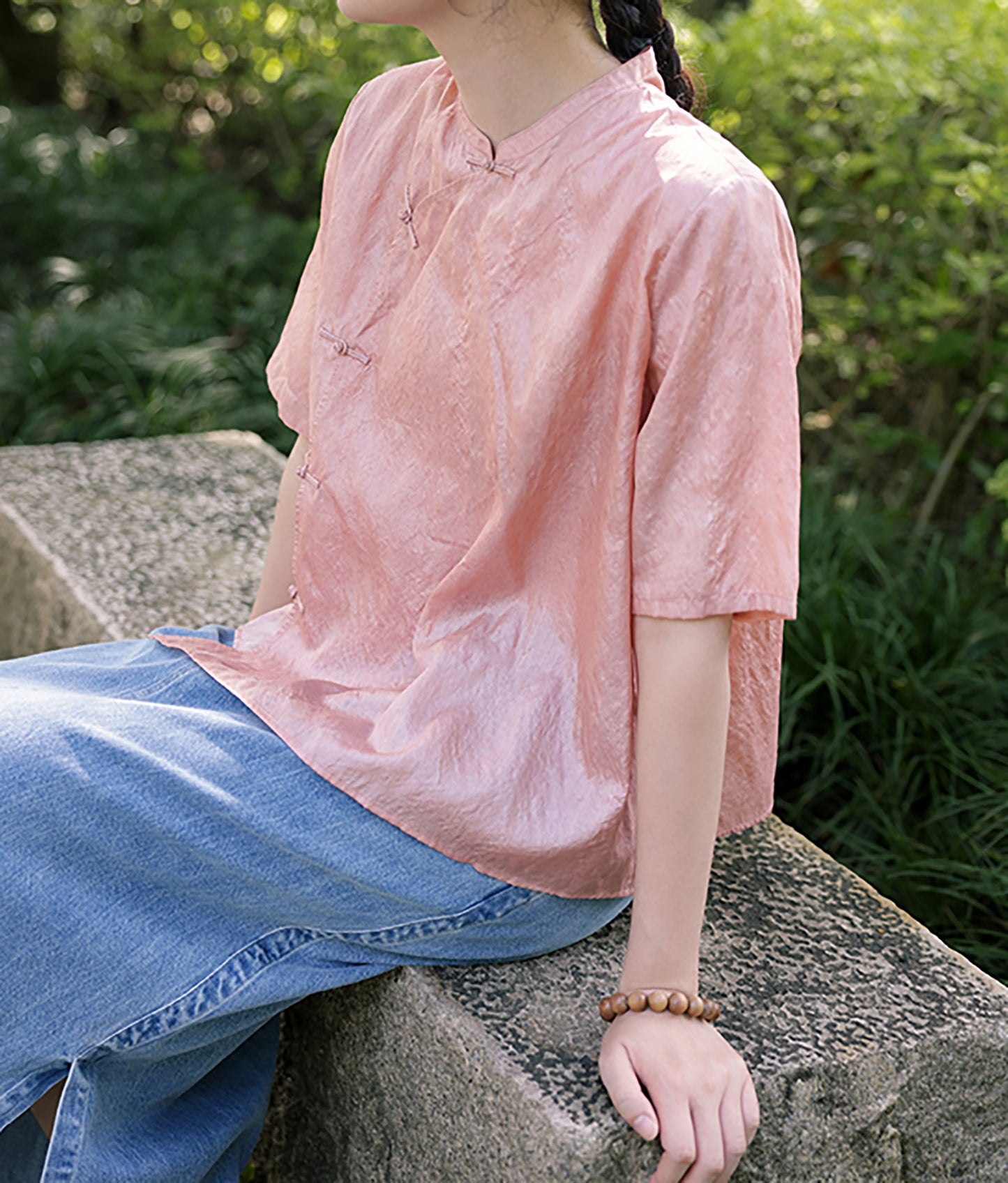edoa Dupioni Tussah Silk Chinese Blouse