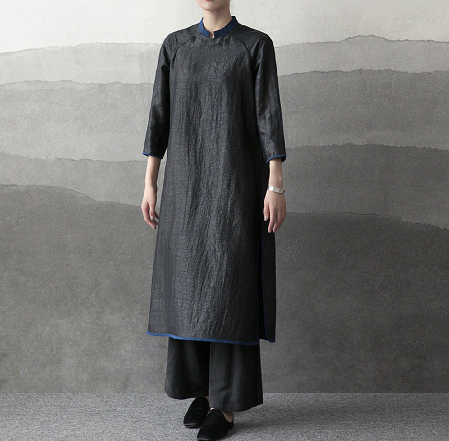 edoa Cracked Mud Silk A-line Qipao 