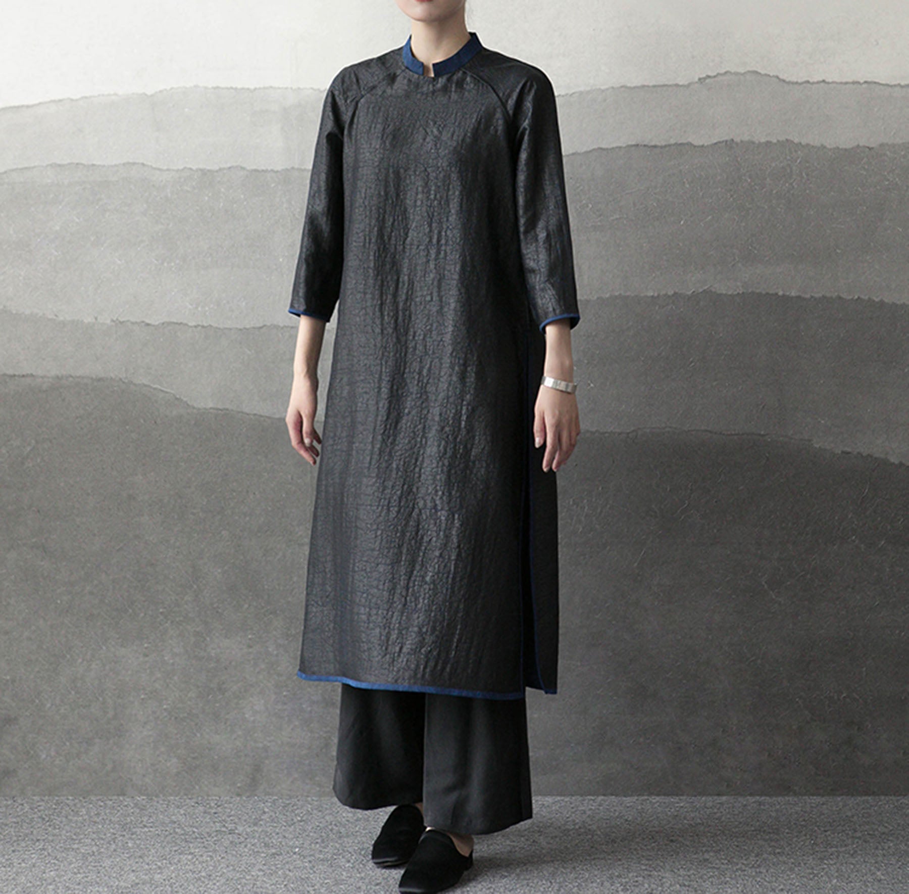 edoa Cracked Mud Silk A-line Qipao 
