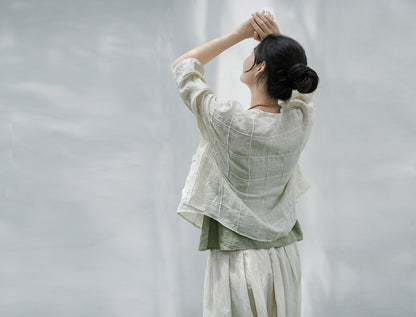 edoa Check Pin Tucked Thin Linen Shirt 