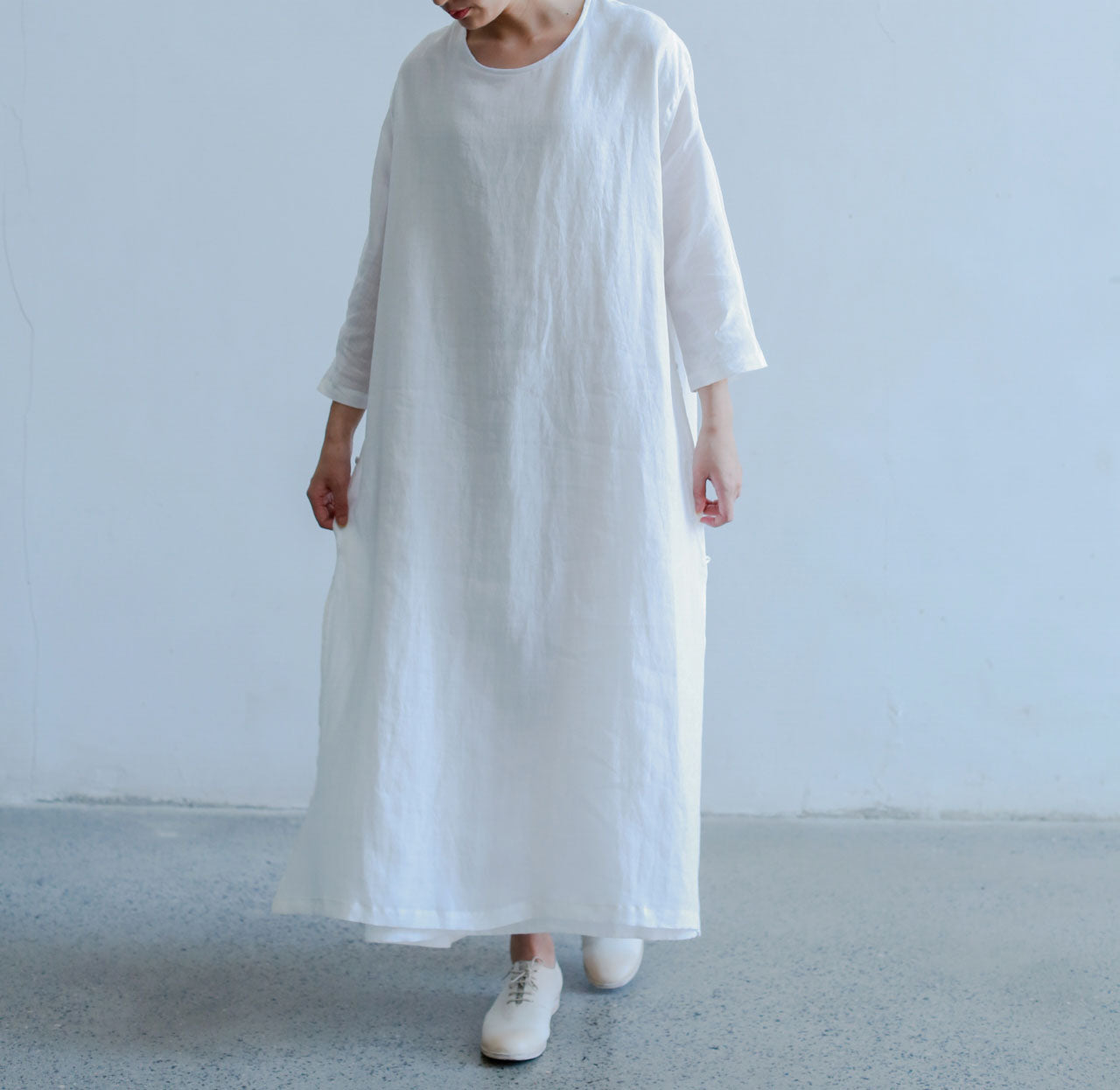 edoa White Ramie Layered Dress 