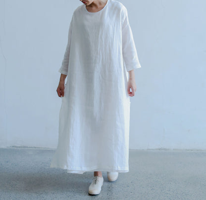 edoa White Ramie Layered Dress 