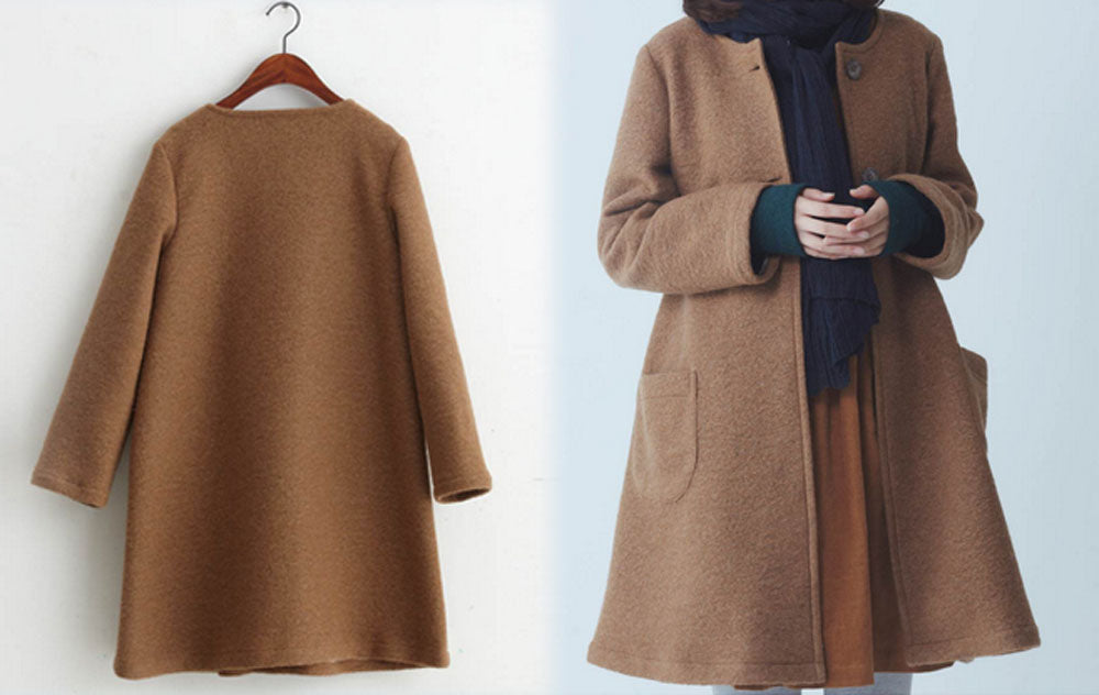 edoa Winter Boiled Wool A-line Coat 