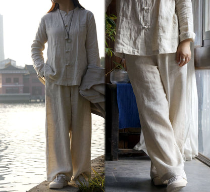 edoa Flax Linen Wide Leg Pants