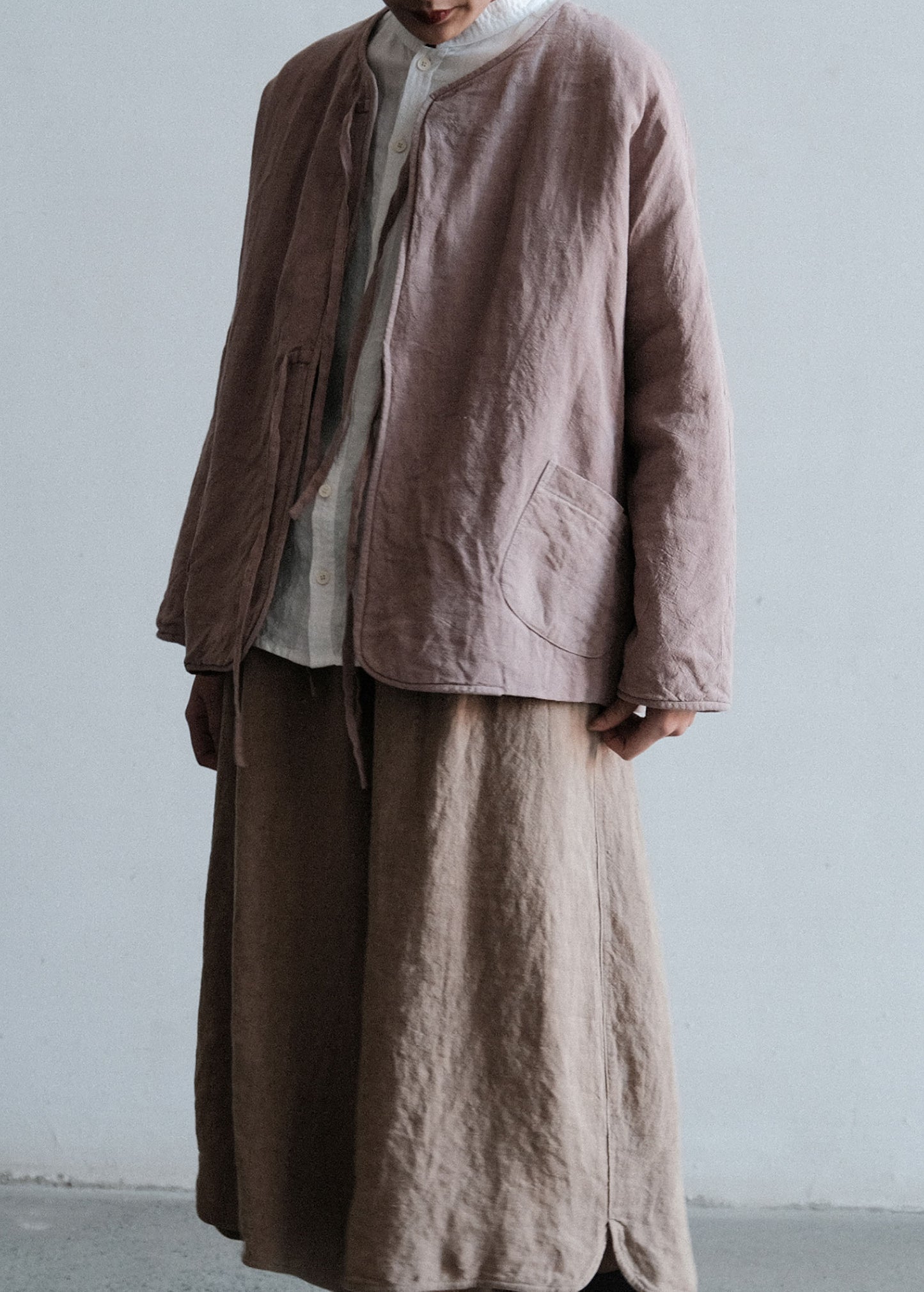 edoa Washed Linen Padding Tie Jacket 