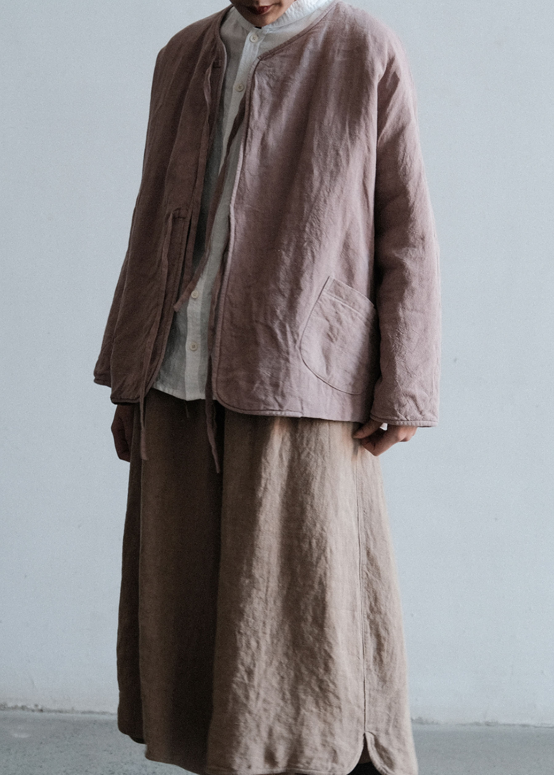 edoa Washed Linen Padding Tie Jacket 