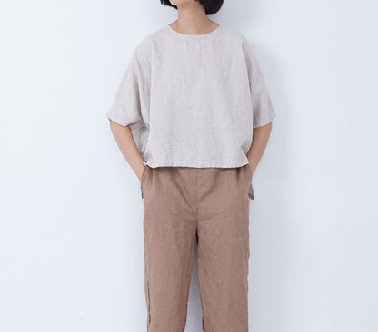 edoa Loose Fitting Linen Tunic Top