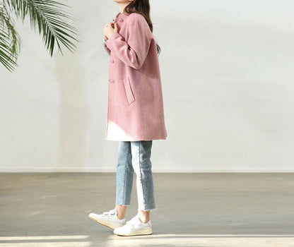 edoa Pink Double-faced Wool Chinese Coat 