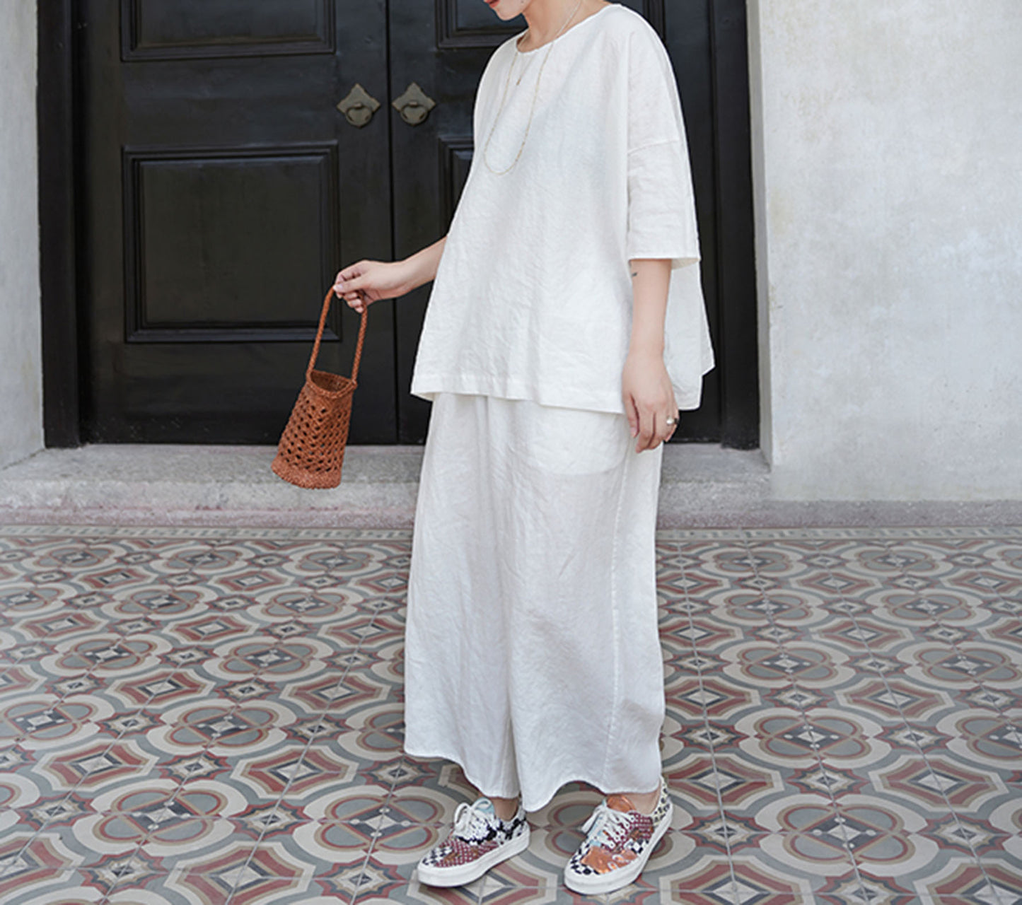 edoa Loose Heavy Weight Washed Linen Wide-leg Pants