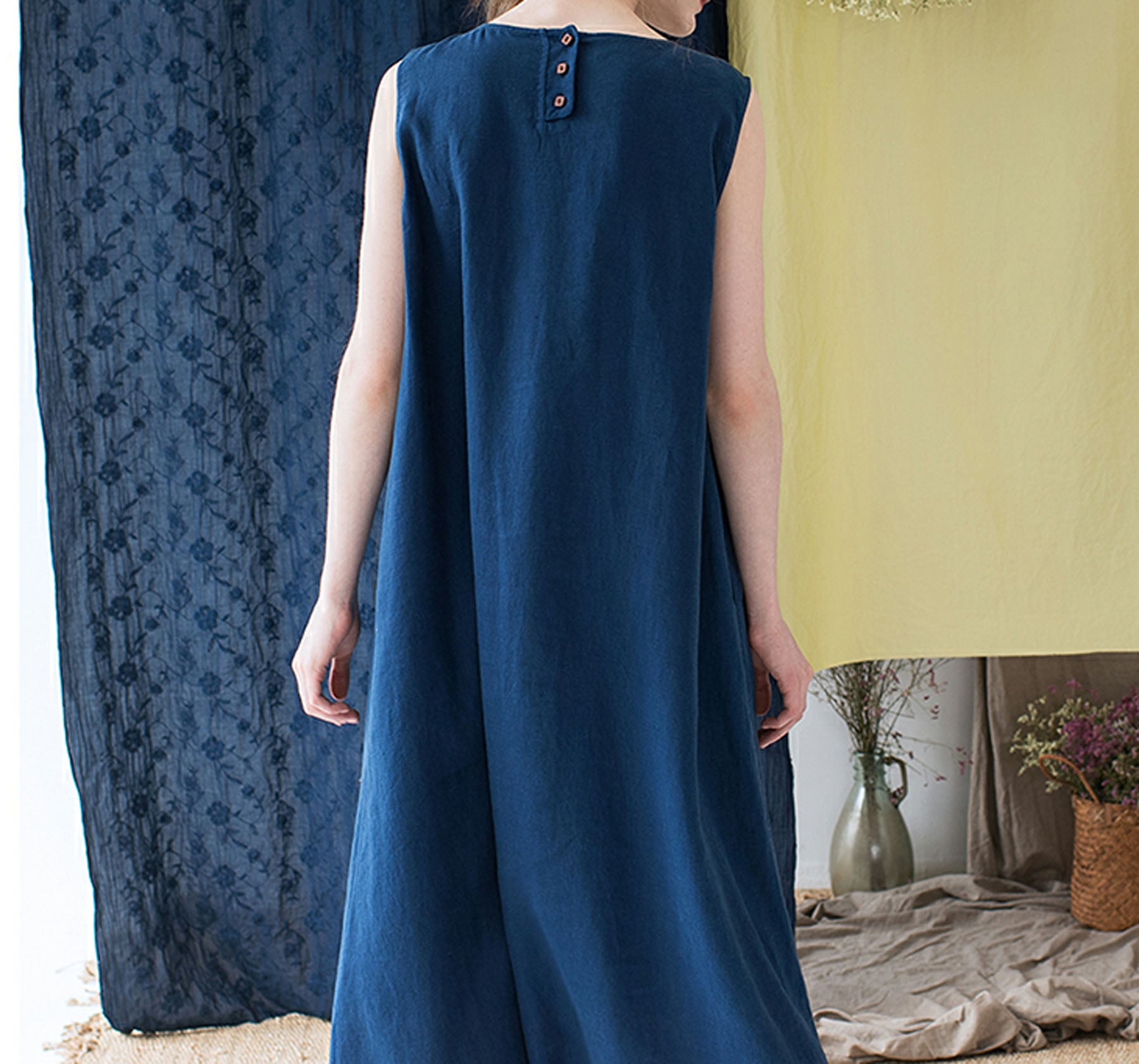 edoa Pintucked Linen Tank Dress