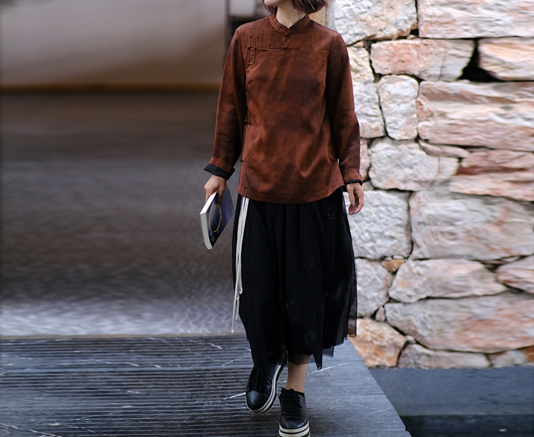 edoa Heavy Weight Mud Silk Charmeuse Modified Qipao Top