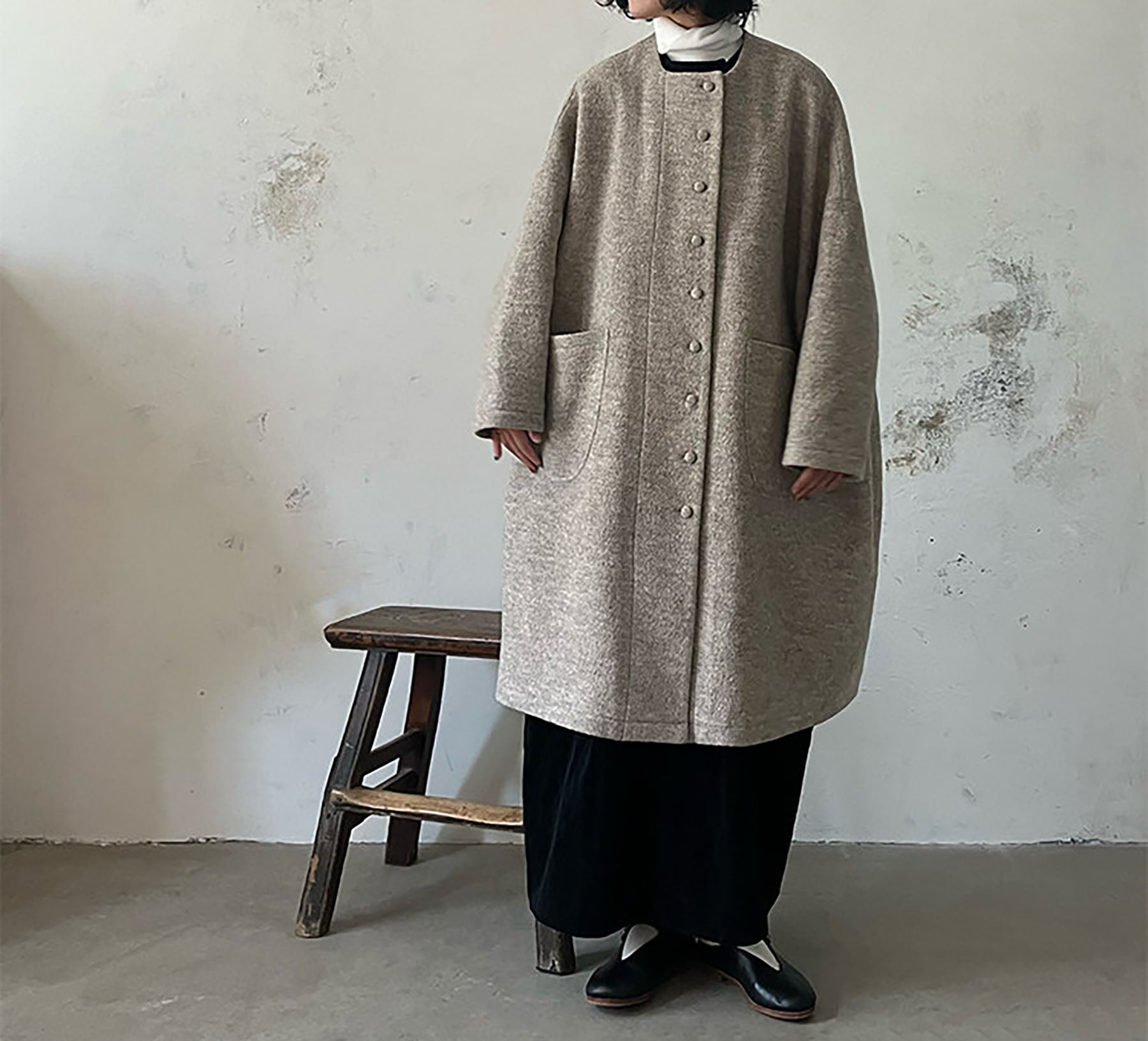 edoa Winter Boiled Wool Oversized Coat