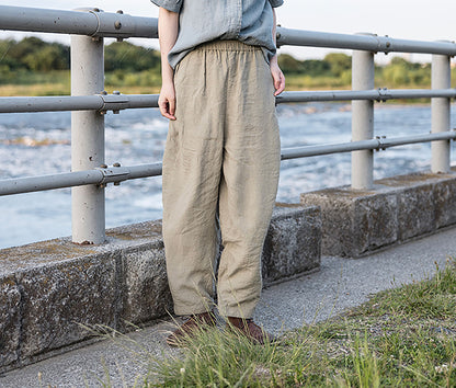 edoa Flax Linen Pants Tapered Pants