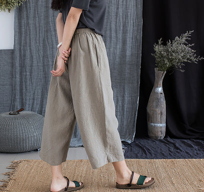 edoa Yarn Dyed French Linen Wide Pants