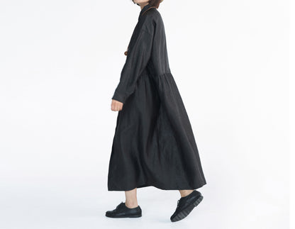 edoa Buttoned Cracked Mud Silk Low Waist Dress