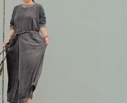 edoa Mud Tussah Silk Jacquard Loose Fitting Long Dress