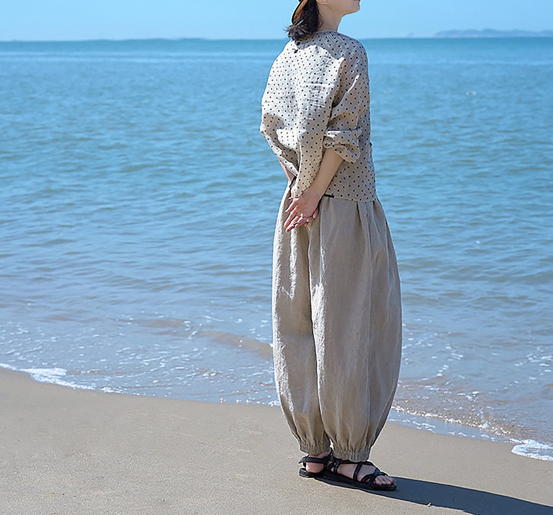 edoa Eco-friendly Flax Linen Lattern Pants 