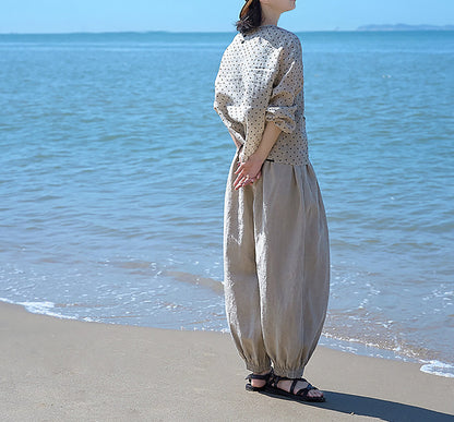 edoa Eco-friendly Flax Linen Lattern Pants 