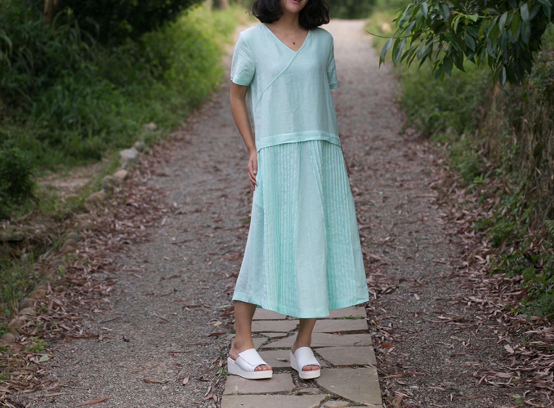 edoa Low Waist Pintucked Linen Dress