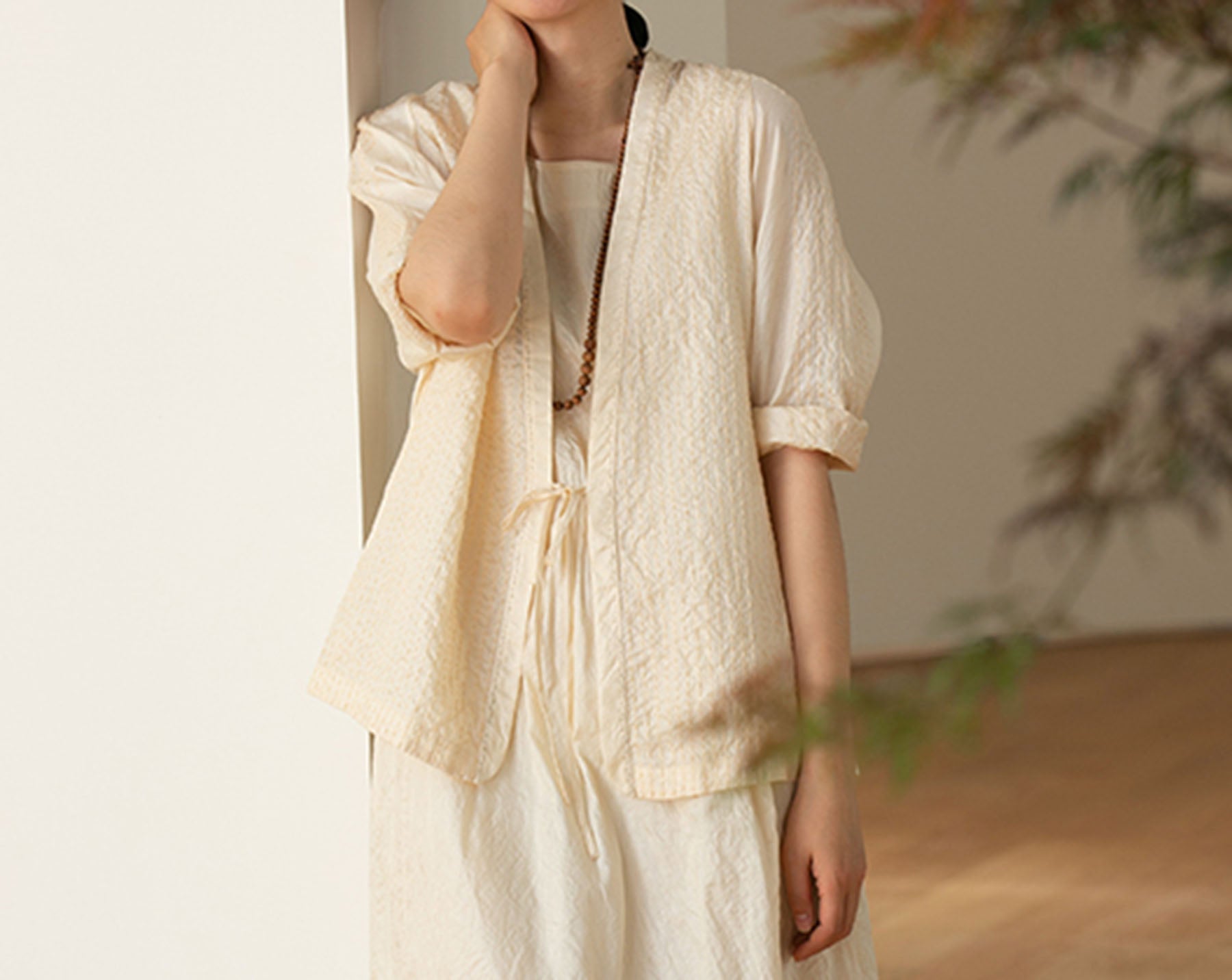 edoa Tussah Silk Sashiko Blouse