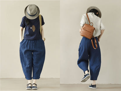 edoa Tapered Boyfriend Yarn Dyed Linen Pants