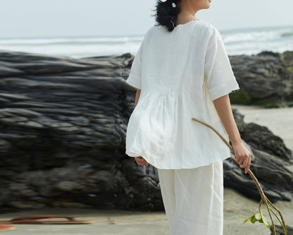 edoa Pintucked Linen Blouse