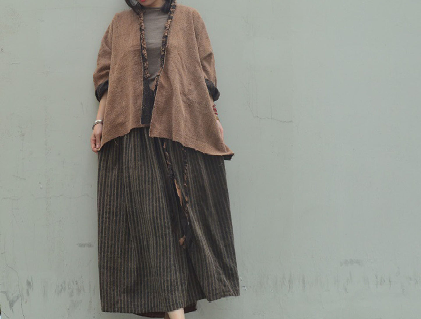edoa Reversible Mud Tussah Silk Braided Cardigan