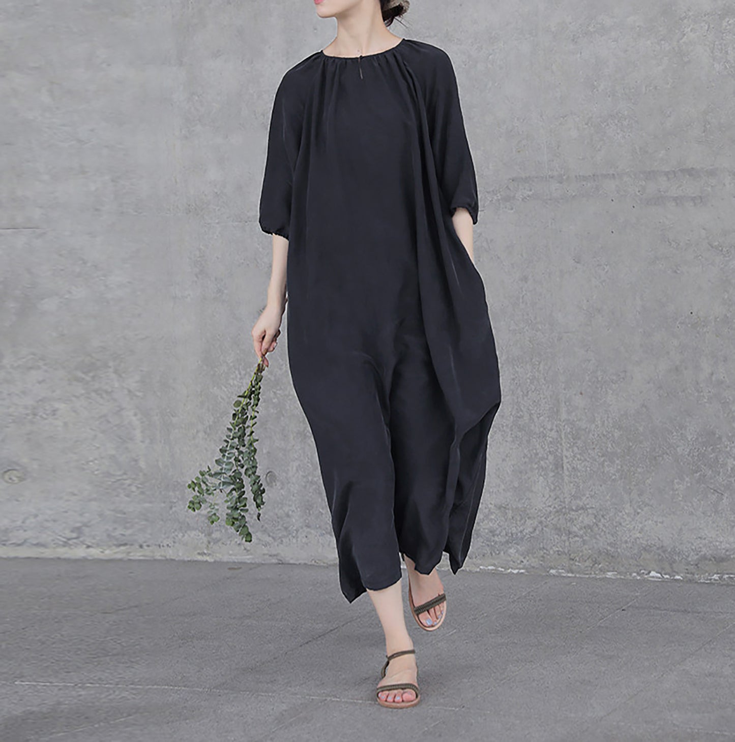 edoa Black Sand Washed Mulberry Silk Habotati Dress