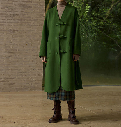 EDOA New Chinese Style Double-faced Wool Long Coat