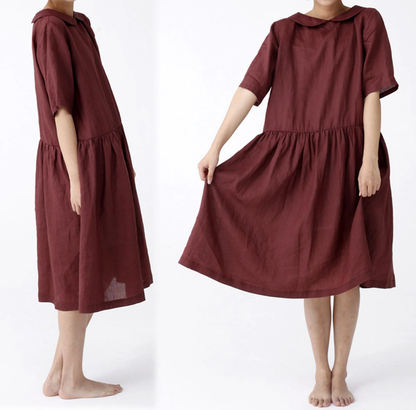 edoa Washed Ramie Peter Pan Collar Dress