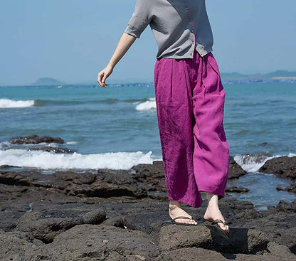 edoa Elasticated Washed Ramie Crop Pants