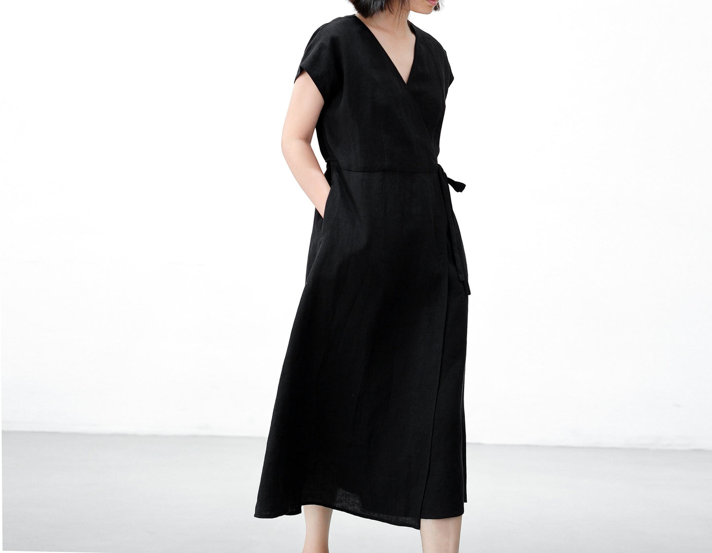 edoa V neck Linen Wrap Dress