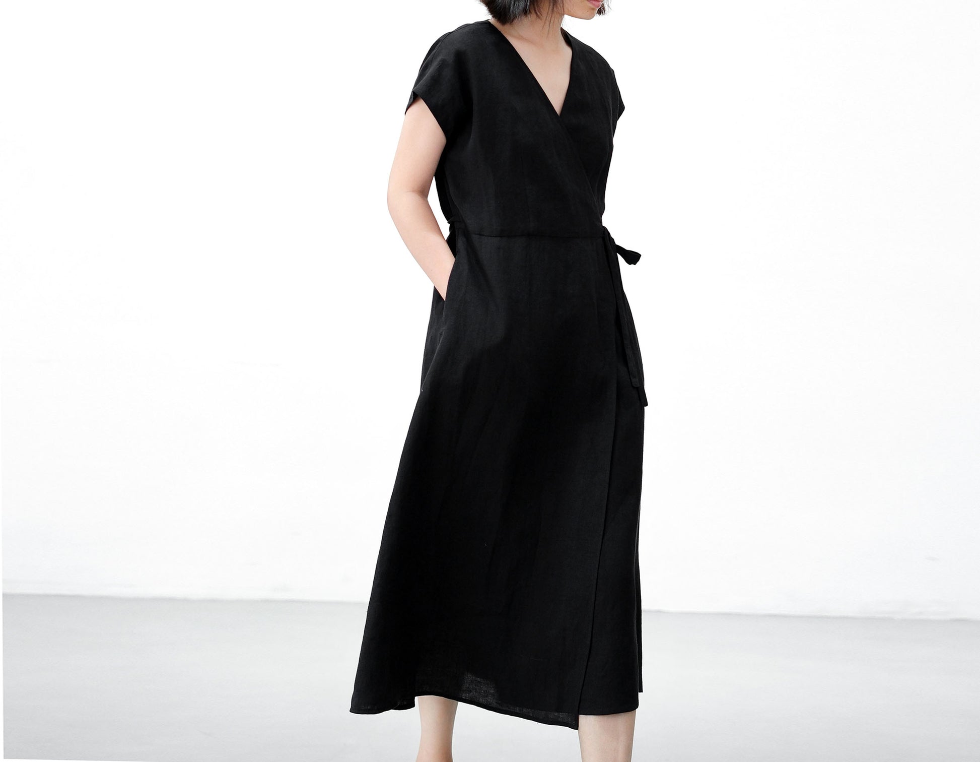 edoa V neck Linen Wrap Dress
