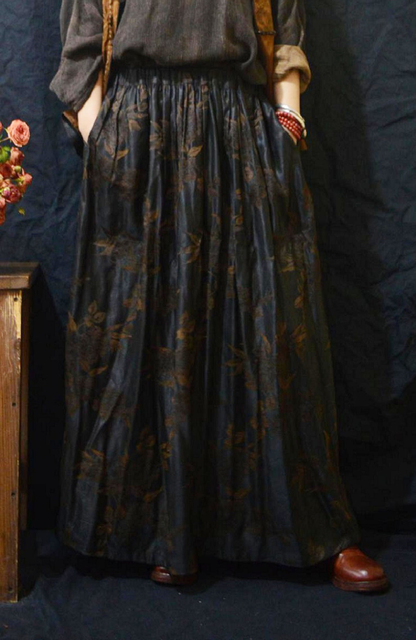 edoa Reversible Mud Silk Rayon Blend Jacquard Skirt