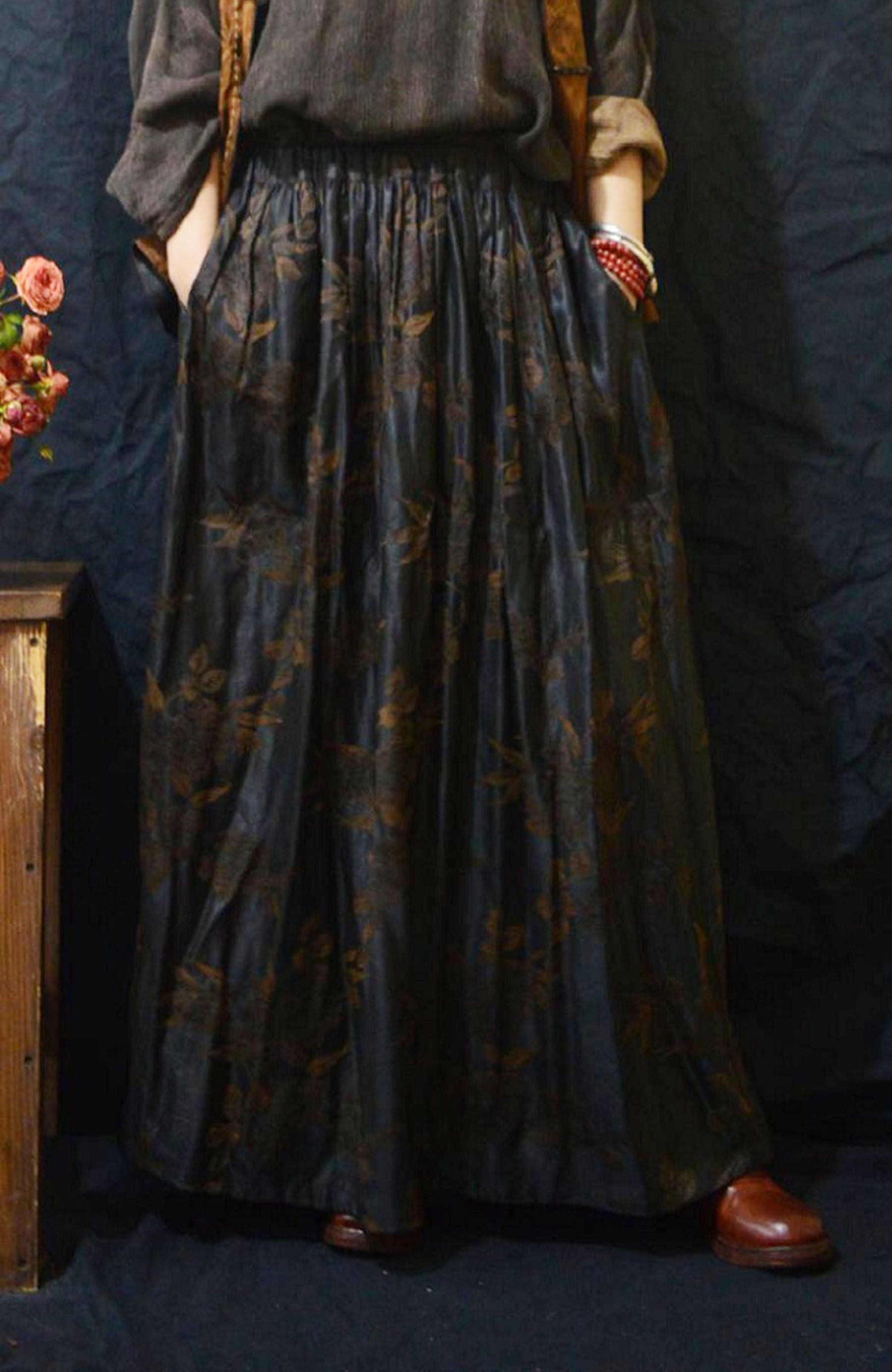 edoa Reversible Mud Silk Rayon Blend Jacquard Skirt