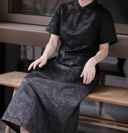 edoa Mud Silk Linen blend Jacquard Qipao
