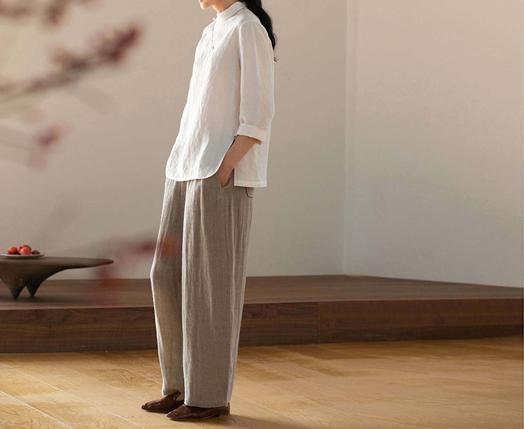 edoa Washed Linen Modified Qipao Top
